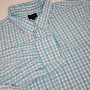 J. Crew Shirt Mens XL Green Blue Gingham Plaid Thompson Long Sleeve‎